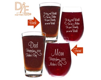 Beer Wine Glass Gift for Mom and Dad Fathers Day Mothers Day Set