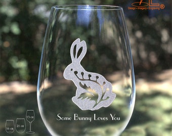Engraved Love Bunny Wine Glass: Personalized Easter Gift