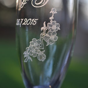 Cherry Blossom Wedding Champagne Toasting Flutes (2) - Personalized with Name or Initials