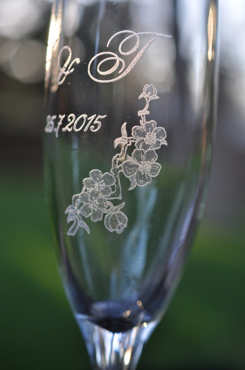 Cherry Blossom Wedding Champagne Toasting Flutes (2) - Personalized with Name or Initials