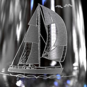 Sailboat Wine Glass or Crystal offered in Stemmed or Stemless Personalizable