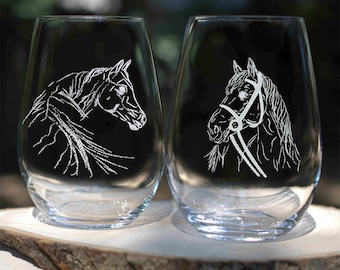 Horses Wine Glasses Stallion and Mare Gift Set of 2