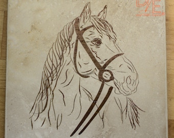 Horse in Harness 6x6 Ceramic Cork Backed Trivet Tile