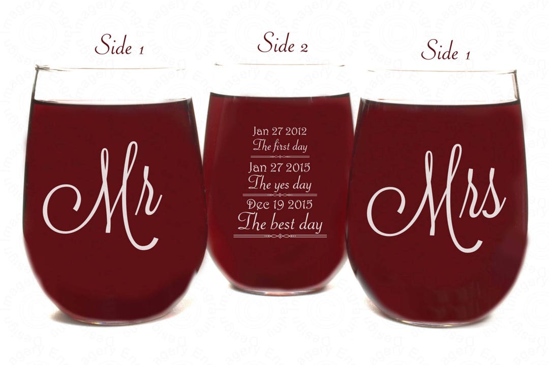 Mr and Mrs Wine Glasses 2 With First Day Yes Day and Best Etsy