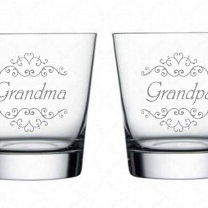 Grandma Grandpa Rocks Glass Set of 2 with Optional Personalization 13.5oz Large Rocks/Scotch Glasses