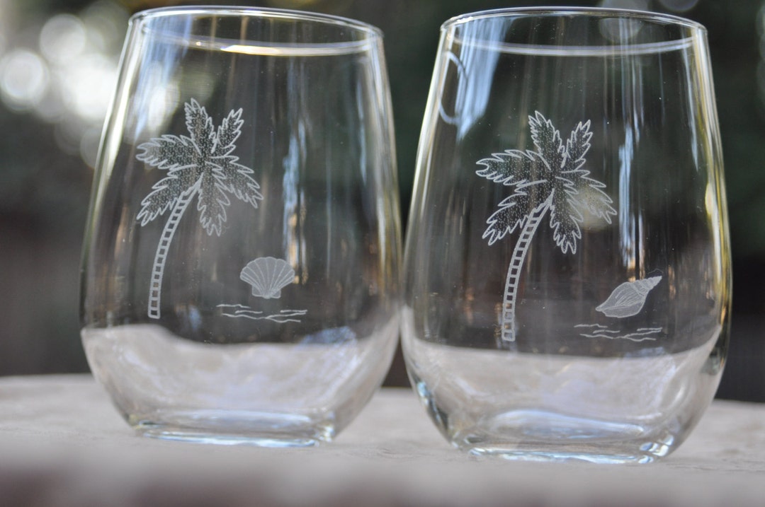 Palm Tree Wine Glasses Set of 2 Etsy