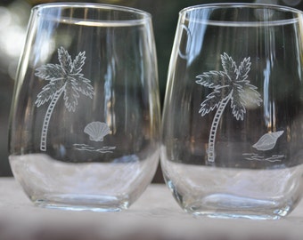 Palm Tree Wine Glasses - Set of 2