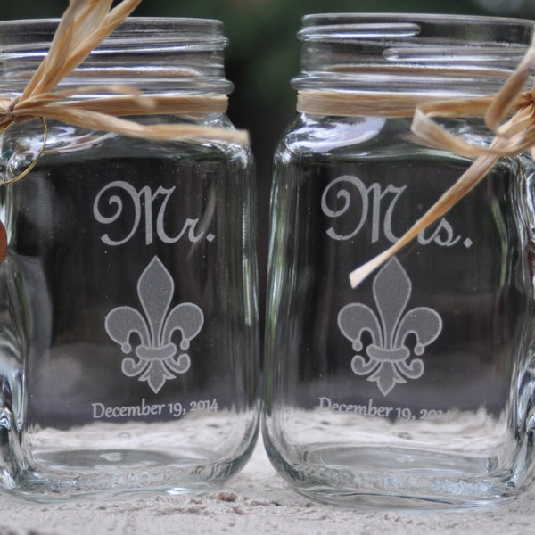 Fleur di Lis Mason Jars with Handcrafted Cherry Wood Charms