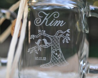 Love Birds in Tree Mason Jars Set of 2 Personalized Includes Choice of 6 Wooden Charm Designs