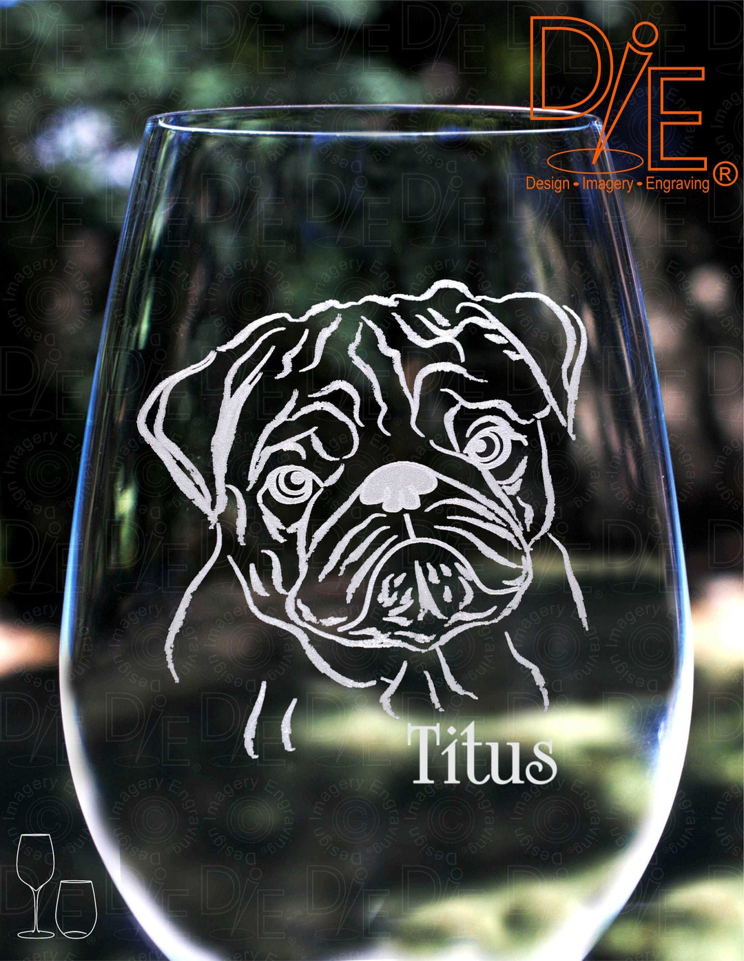 Pug Wine Glass With Complimentary Personalization Stemmed Stemless or