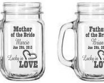 Horseshoe Heart Mason Jar Set of 2 for Bridal Party Customizable Titles