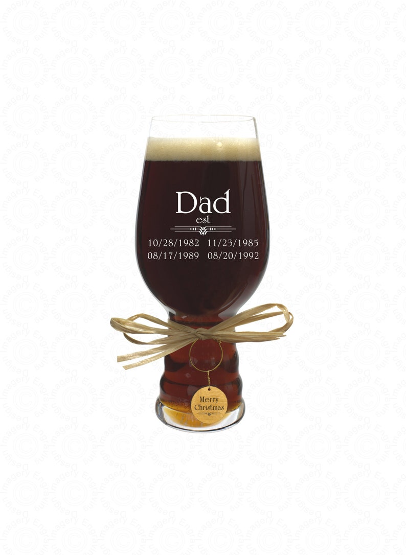 Dad IPA Crystal Beer Glass Personalized with Wooden Glass Charm Daddy Fathers Day Gift image 1