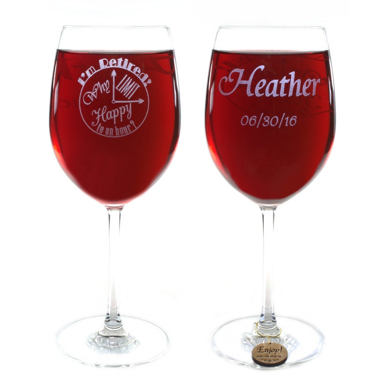 Retirement Gift Crystal Wine Glass with Choice from 8 Hancrafted Wooden Charms