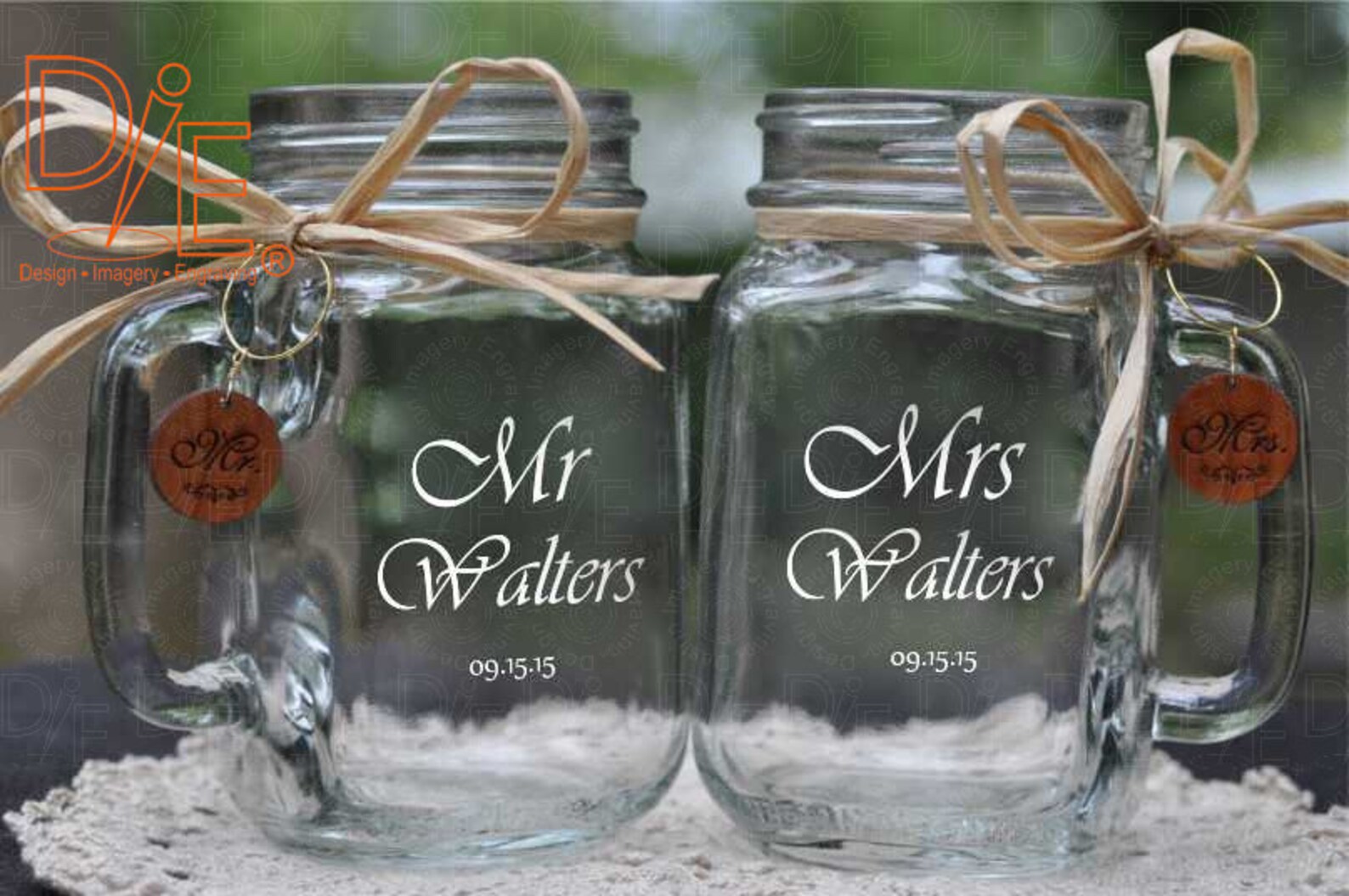 Customizable Mr and Mrs Mason Jars With Choice of Wood Charms Etsy