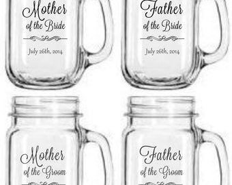 Engraved Mason Jars Set of 2 Thank You Wedding Gift for Parents