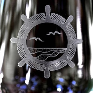 Ships Wheel Single Wine Glass with Complimentary Personalization Stemmed Stemless or Crystal