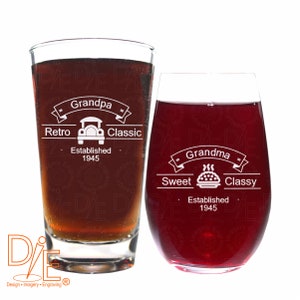 Beer Wine Glass Gift Set for Grandma and Grandpa