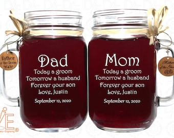 Mom and Dad of Groom Gift Mason Jars - Personalized and Dated