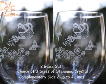 Butterfly Garden Crystal Wine Glass Set of 2 Optional Personalization