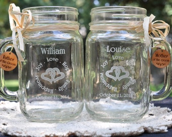 Love Joy Hope Family Happiness Mason Jar Set by Design Imagery Engraving