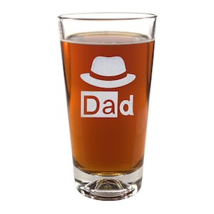 Dad Personalizeable Porkpie Hat Beer Glass Choice of Crystal Sport or Heavy Base Glasses