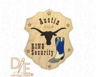 Western Wedding Badge Steer and Cowboy Boot