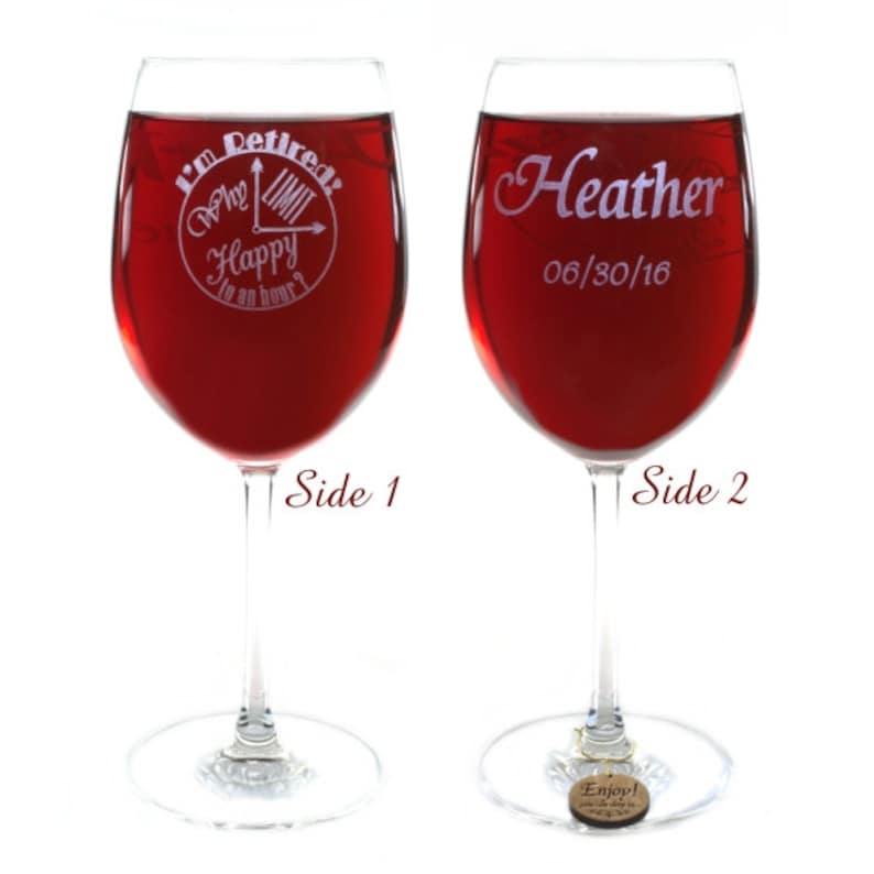 Retirement Gift Crystal Wine Glass with Choice from 8 Hancrafted Wooden Charms