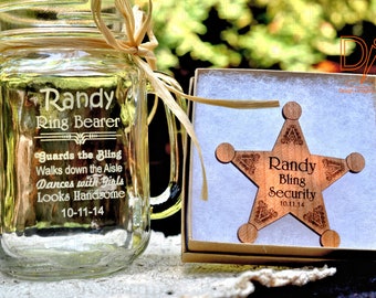 Ring Bearer Gift Set, Junior Groomsman Gift, Personalized Ring Bearer Badge, Ring Security Wedding Pin