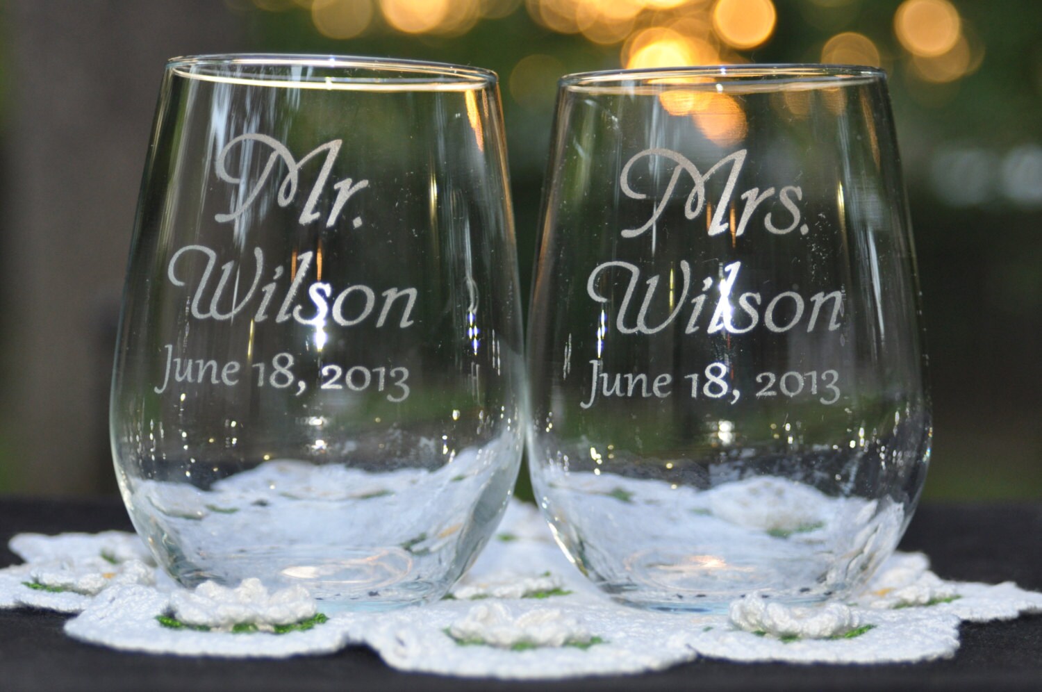 Mr and Mrs Stemless Wine Glasses Personalized and Dated Etsy