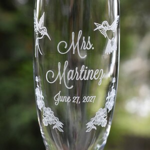 Hummingbirds and Cherry Blossoms Wedding Champagne Toasting Flutes (2) - Personalized with Name or Initials