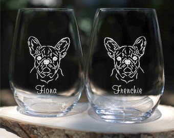 French Bulldog Wine Glass Set Engraved Personalized