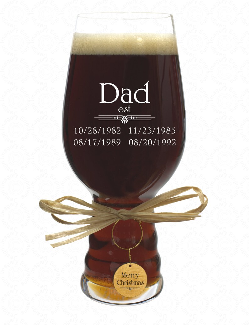 Dad IPA Crystal Beer Glass Personalized with Wooden Glass Charm Daddy Fathers Day Gift image 4