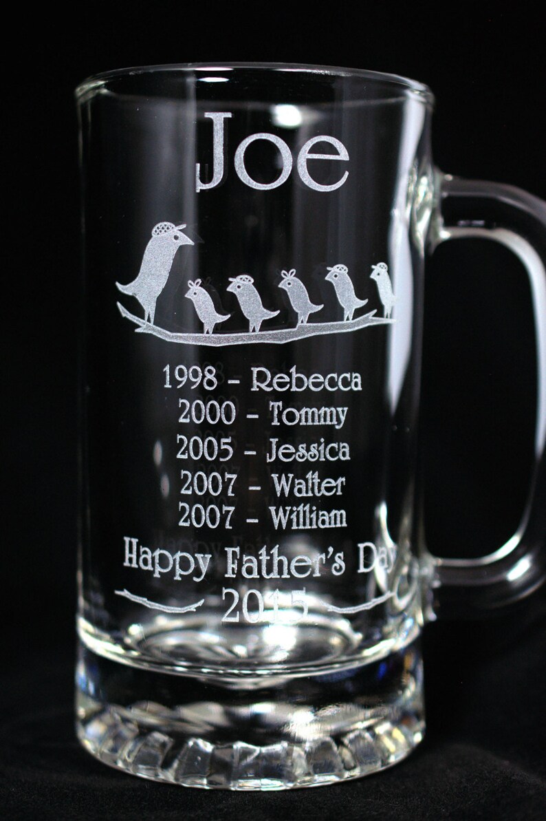 Dad Beer Mug Sport Caps and Bows Up to 5 lines for Childrens Birthdays and Childrens Names image 1