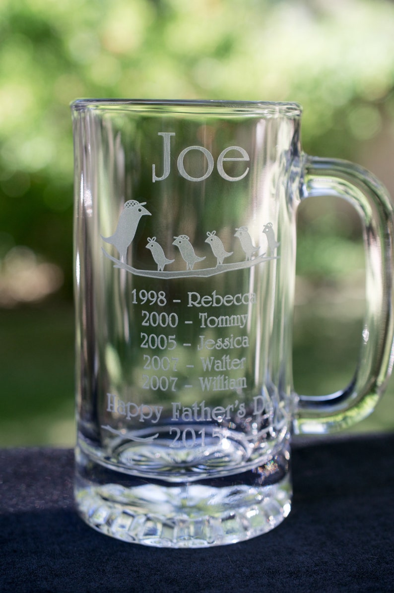 Dad Beer Mug Sport Caps and Bows Up to 5 lines for Childrens Birthdays and Childrens Names image 2