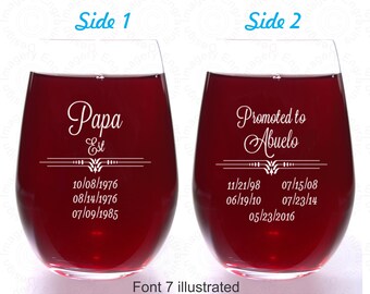 Dad Promoted to Grandpa wine glass personalized in choice of crystal or glass