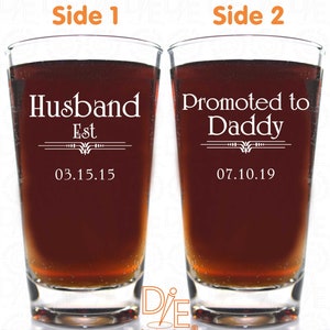 Christmas Promoted to Beer Glass Gift for Dad Husband or Grandpas with Kids Birthdates Up to 8 Birthdates per side image 3