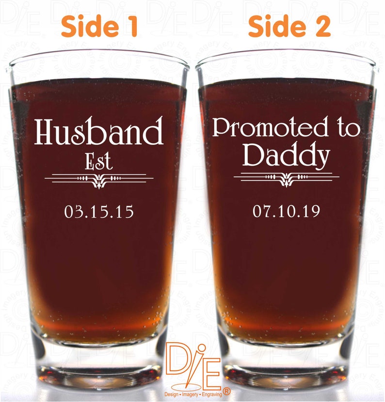 Christmas Promoted to Beer Glass Gift for Dad Husband or Grandpas with Kids Birthdates Up to 8 Birthdates per side image 3