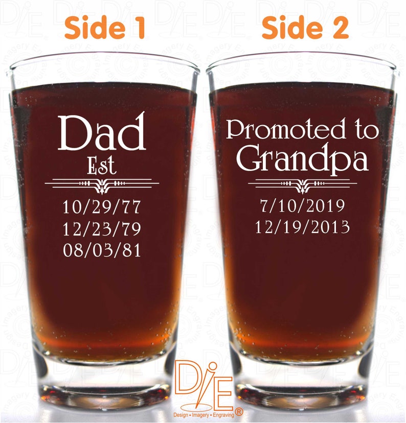 Christmas Promoted to Beer Glass Gift for Dad Husband or Grandpas with Kids Birthdates Up to 8 Birthdates per side image 5