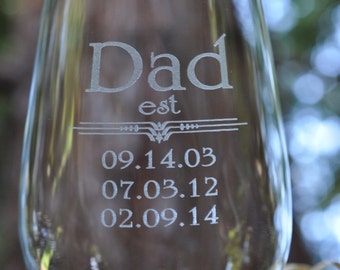 DAD Est Crystal Beer Glass with Childrens Birthdates
