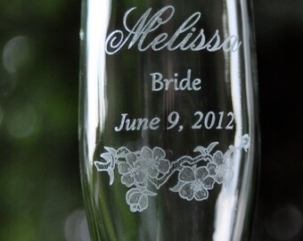 Cherry Blossom Wedding Champagne Toasting Flutes (2) - Personalized with Name and Date