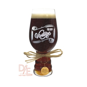 IPA Crystal Beer Glass with Vintage Banner and Customized with a Date and Choice of Charms