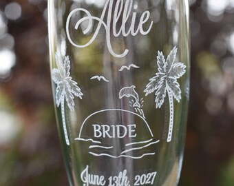 Sunset Beach Wedding Bride Groom Flutes (2) - Personalized