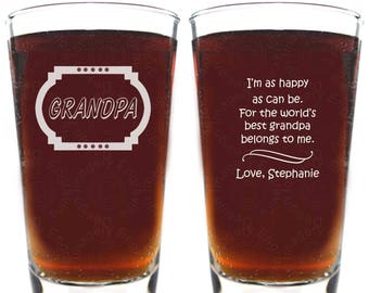 Grandpa I'm as Happy as Can Be Personalized Pilsner - Double Side Engraved Beer Glass