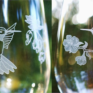Hummingbirds 2 Wine Glass Set Offered in Stemmed or Stemless Wine Glasses or Crystal Wine Glasses