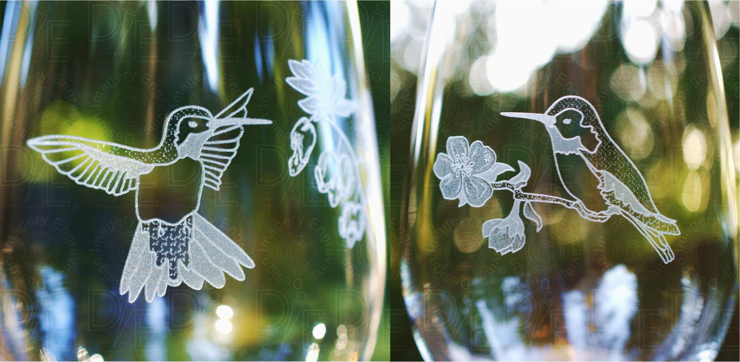 Hummingbird Engraved Wine Glass Set: Personalized Stemmed or 