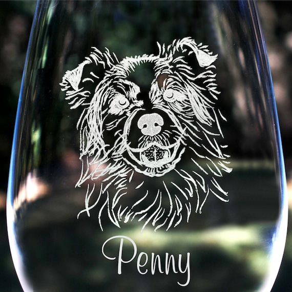 Dog Engraved Wine Glass Australian Shepherd Complimentary Personalization