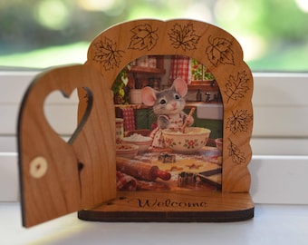 Cookie Baking Mouse Door with for Counter or Baseboard, Solid Cherrywood