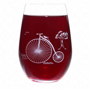 Bicycle Penny Farthing Wine Glass with Optional Personalization
