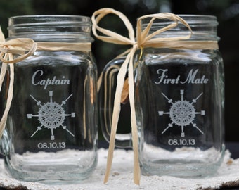 Compass Rose Mason Jars for Captain and First Mate