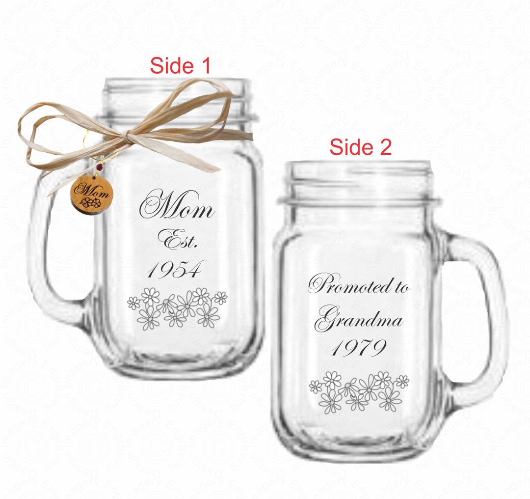 Mom Promoted to Grandma Mason Jar With Wooden Charm Engraved on Both ...